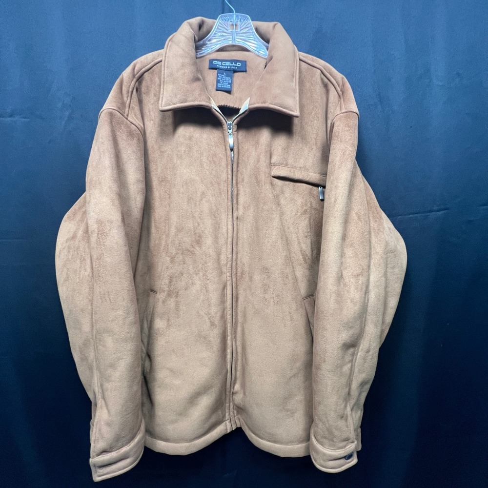 De Cello Mens Faux Suede Full Zip Jacket Tan Brown Size Large L Pocket Outerwear